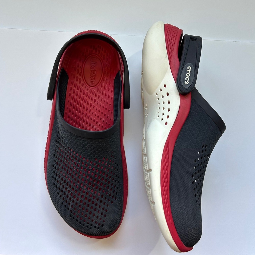Crocs LiteRide Clog Black Flame Red White Womens 7 Men 5 204592-06J